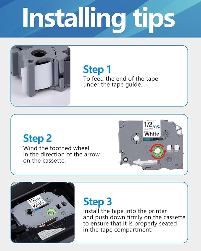 Weemay TZe TZ Tape 3 Pack 12mm Label Tape Compatible for Brother Ptouch Label Tape 12mm 0.47 Laminated White for PTD210 PTD220 PTH110BP PTD410 PTD600 Printer, 0.47" x 26.2'