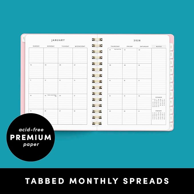 PAPERAGE 2026 Weekly & Monthly Planner, 12 Months (January 2026 - December 2026), 6.6 in x 8.1 in, Spiral Bound 2026 Planner with Weekly, Monthly & Yearly Views, Note Pages & Inner Pocket – Sage Green