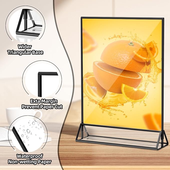 Acrylic Sign Holder 8.5X11 Clear Sign Holder,Double Sided Flyer Holder, Table Menu Holder Display Stand for Wedding Table Number Black (6pcs)