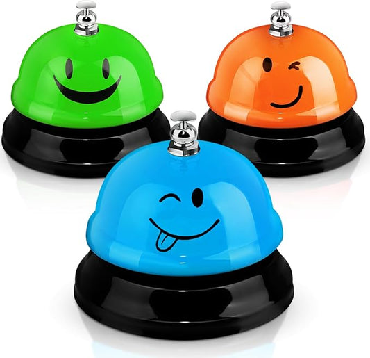 Hotop 3 Pcs Desk Bell for Service Funny Front Desk Smile Face Metal Ringer Call Bell for Kitchen Hotel Restaurant Classroom(Smile Face,Blue, Green, Orange)