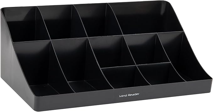 Mind Reader Cup and Condiment Station, Countertop Organizer, Coffee Bar, Kitchen, Stirrers, 17.875"L x 9.5"W x 6.625"H, Black