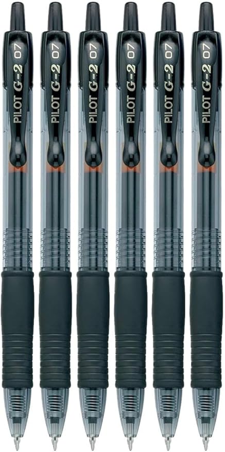 Pilot G2 Retractable Roller Ball Pens, Fine Point (.7mm), Black Ink 6-pk, Refillable & Comfort Grip Bundle