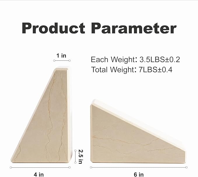 Marble Bookend for Heavy Books, Decorative Bookends for Shelves, Durable and Heavy-Duty Book End for Hardback Books & CDS, Unique Book Stopper & Holder, Sunny Golden, Set of 2