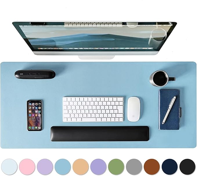 Roslim Leather Desk Pad Protector,Mouse Pad,Non-Slip Computer Mat for Desk,PU Leather Office Desk Mat for Home & Office,Waterproof Laptop Desk Blotter for Keyboard and Mouse,Sky Blue (15.7''X31.5'')