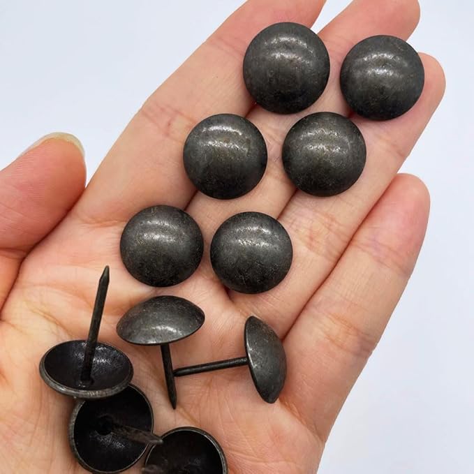 Let's Decorate 100PCS D16mm/0.63" Antique Black Upholstery Tacks, Passed Salt Spray Test for Outdoor Use, Garden Metal Thumb Tacks, Home DIY Decorative Nail Heads Nails (100, 16mm Antique Black)