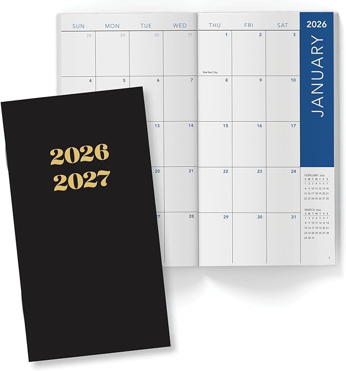 2-Year Monthly Pocket Planner/Pocket Calendar, 3.5"x6.5", 2026-2027: Weekly Planner/Weekly Agenda/Monthly Calendar Organizer (Black)