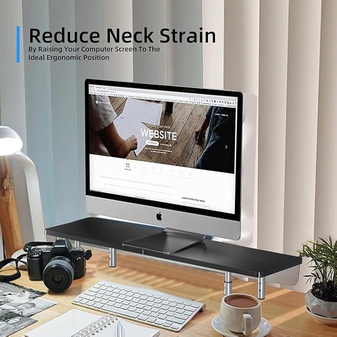 suptek Dual Monitor Stand Riser,Large Monitor Laptop Stand Riser 3 Adjustable Heights Computer Stand for Laptop, Printer, Notebook(MST016L)