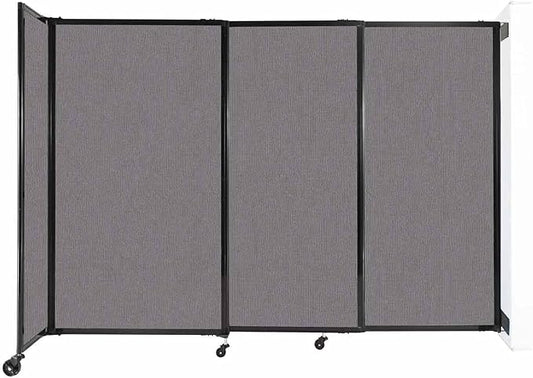 Wall-Mounted Sliding StraightWall Room Divider | Adjustable Widths | Locking Wheels | Room Separator | Up to 7'2" Wide x 5' Tall Slate Fabric Panels