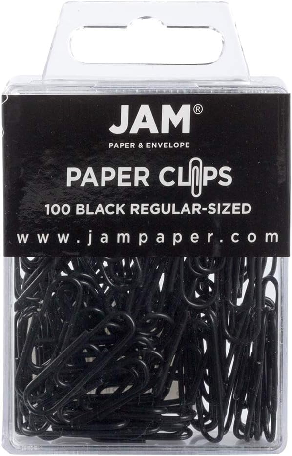 JAM PAPER Colorful Standard Paper Clips - Regular 1 Inch - Black Paperclips - 100/Pack
