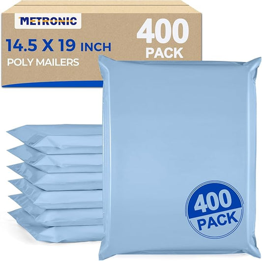 Metronic Poly Mailers 14.5x19 400pcs, Large Shipping Bags for Clothes Bulk, Self-Seal Mailers Poly Bags Shipping Envelopes for Small Business, Waterproof Packaging Mailing Bags, Light Blue