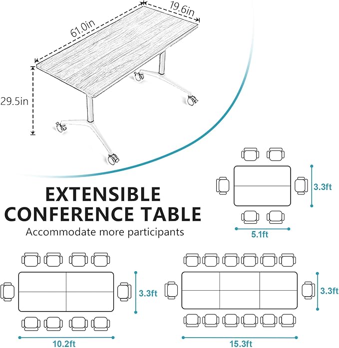 Conference Room Table, Folding Conference Tables,Thicken Grey Tabletop,Flip Top Wooden Seminar Meeting Room Table for Conference Room Offices (10, BlackWoodGrain, 61.0“)