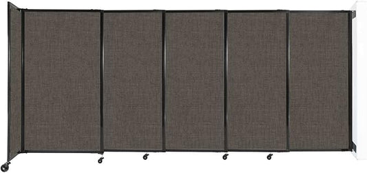 Wall-Mounted Sliding StraightWall Room Divider | Adjustable Widths | Locking Wheels | Room Separator | Up to 11'3" Wide x 5' Tall Mocha Fabric Panels