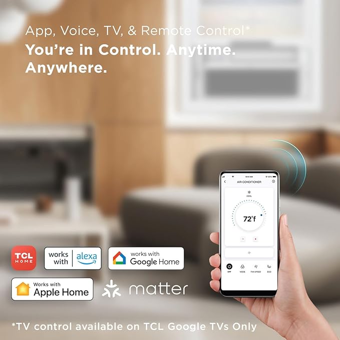 TCL 12,000 BTU Q-Series Smart Inverter Window AC with Heat Pump, Ultra-Quiet, up to 67% Energy Saving, 115V, Compatible with Alexa/Google Assistant/Apple Homekit/Matter, Cools up to 550 Sq. Ft.