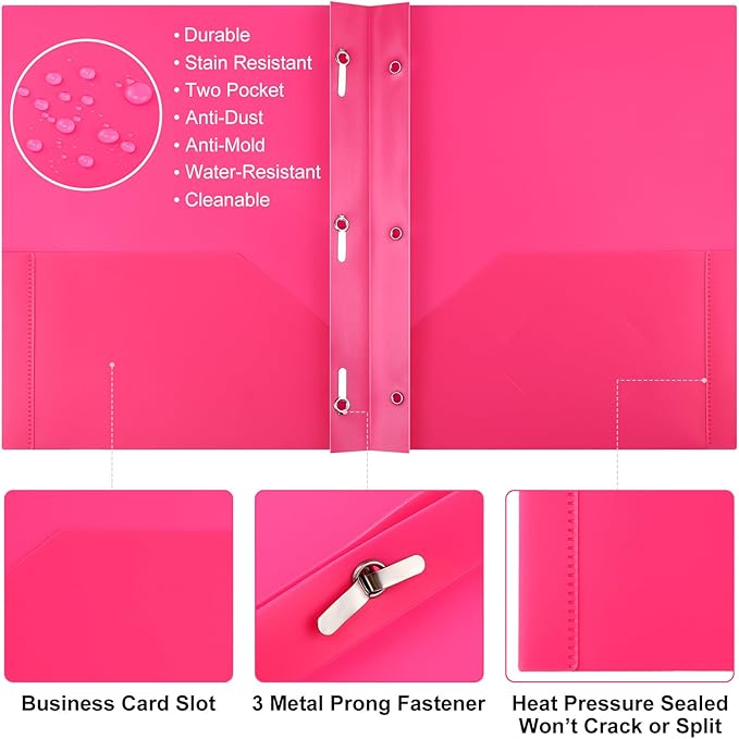 Patelai 48 Pcs Plastic Folders with 2 Pockets and 3 Prongs Home Folders with Card Slot Letter Size Heavy Duty Report Covers for Back to School(Stylish Color,Classic)