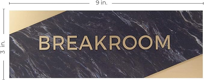 Breakroom Sign With Braille/Small Business Easy Adhesive Mount Door And Wall Sign / 3" x 9" / Dark Marble Design