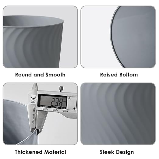 YGJT Small Trash Can, 3 Pack 1.8 Gallons Bathroom Trash Can, Slim Waste Basket, Round Garbage Can, Plastic Trash Bin for Kitchen, Dorm, Bedroom, Office, Living Room, Study, Compact Spaces(Grey)