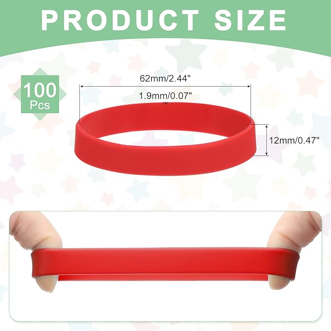 MECCANIXITY 100Pcs Silicone Rubber Bands Non-slip 4 Inch Flat Elastic Rubber Wrapping Bands for Books, Traps, Art, Wrapping Paper, Cord Wraps, Red