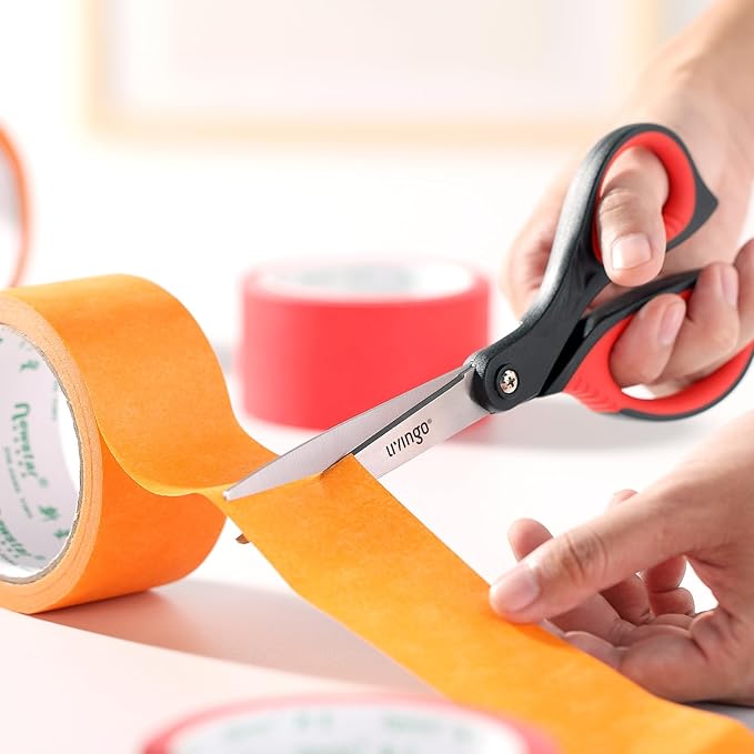 LIVINGO 8.5” Scissors All Purpose - Ultra Sharp Multipurpose 3 Pack Heavy duty Shears for Office, Home, School Sewing and Crafting Cutting Fabric, Paper, Red Comfort Grip