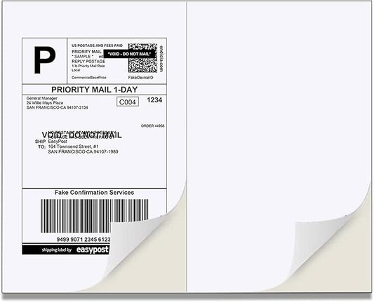 Half Sheet Laser/Ink Jet Shipping Labels UPS FedEx Address Labels (4000 Sheets, 8000 Labels)