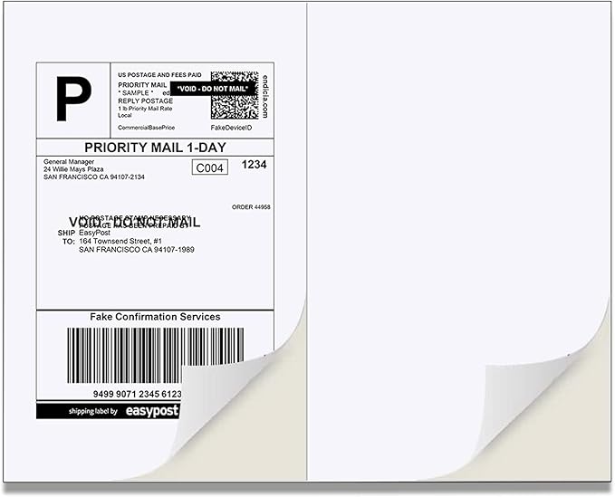 2000 Half Sheet Self Adhesive Shipping Labels for Laser Inkjet Pinters, 8.5 x 5.5 inches (1000 Sheets, 2000 Labels)