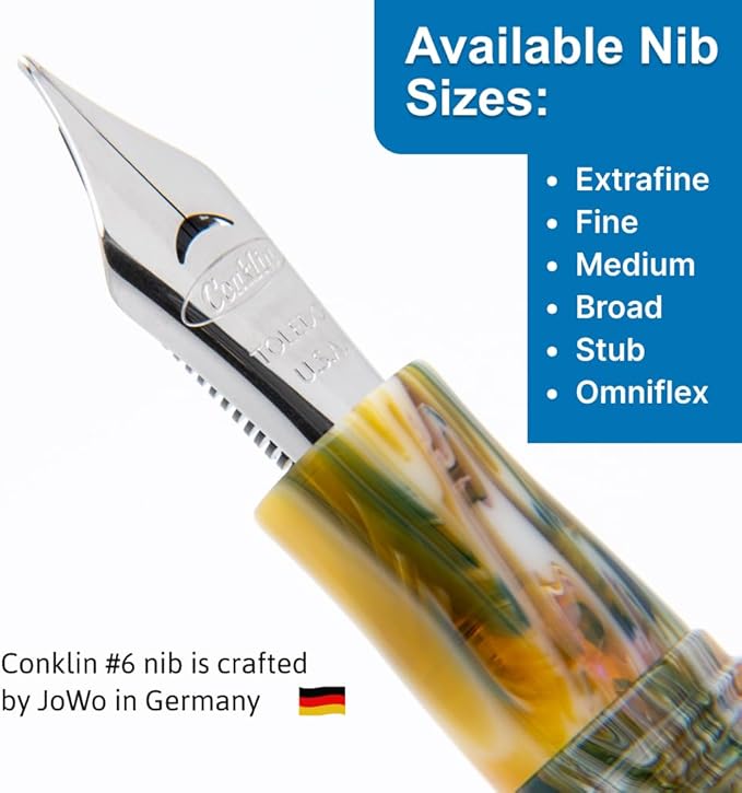 Conklin 1898 Fountain Pen, Misto Green - Medium Nib | Handcrafted Resin Pen with Unique Design | JoWo Stainless Steel Nib Made in Germany | Ideal Gift for Professionals
