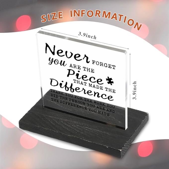 Appreciation gifts for Mentor Teacher Nurse, Going Away Gift Retirement Gift for Coworker Boss, Never forget you are the Piece that Made the Difference, Funny Office Desk Decor-DX109
