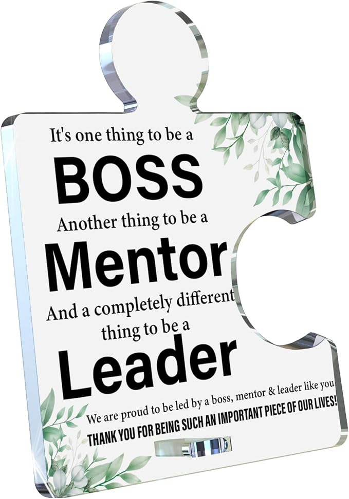 Thank You Appreciation Gifts for Boss Mentor Leader, Leader Mentor Boss Gifts for Women Men New Job Retirement Going Away, Bosses Day Gift Office Acrylic Puzzle Plaque Sign Desk Decor