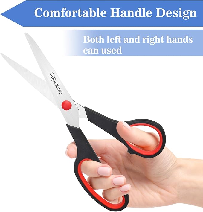 Scissors Set of 6-Pack, 8" Scissors All Purpose Comfort-Grip Handles, Sharp Scissor for Office Home School Craft Sewing Fabric Supplies, High/Middle School Student Teacher, Right/Left Hand