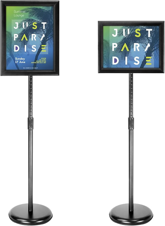 SENZHIYI Heavy Duty Poster Sign Stand Holder Adjustable Snap Open Aluminum Pedestal Floor Sign Holder Standing Vertical and Horizontal View Sign Displayed (Black, 8.5x11inches 2packs