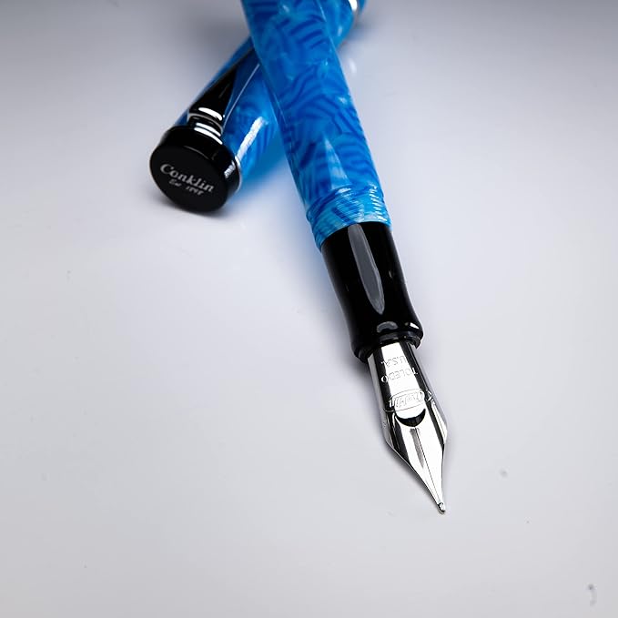 Conklin Duragraph Fountain Pen Ice Blue - Fine Nib, Elegant Writing Instrument with Cool Blue Finish