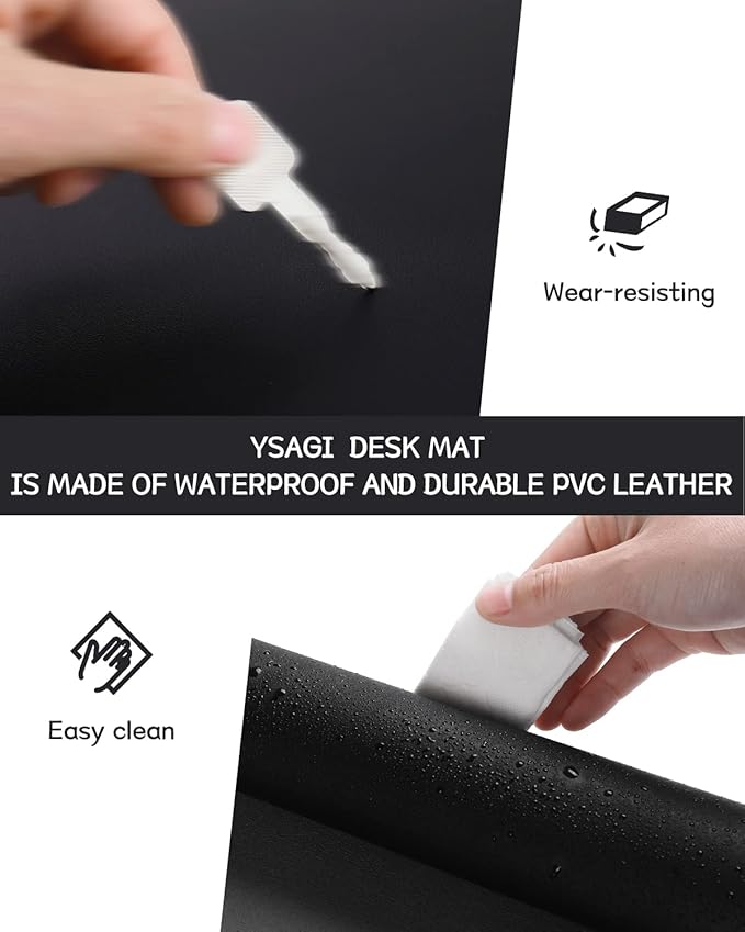 YSAGi Non-Slip Leather Desk Pad XL Size, Waterproof Laptop Computer Desk Keyboard Mat, Table Protector Blotter Mat, Large Mouse Pad for Office/Work/Home/Decor(Black, 47.2" x 23.6")-No Band