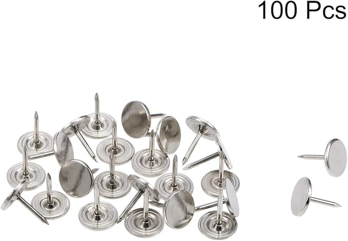 uxcell Upholstery Nails Tacks 11mmx15mm Flat Head Furniture Nails Pins Silver Tone for Furniture Sofa Headboards, 100 Pcs