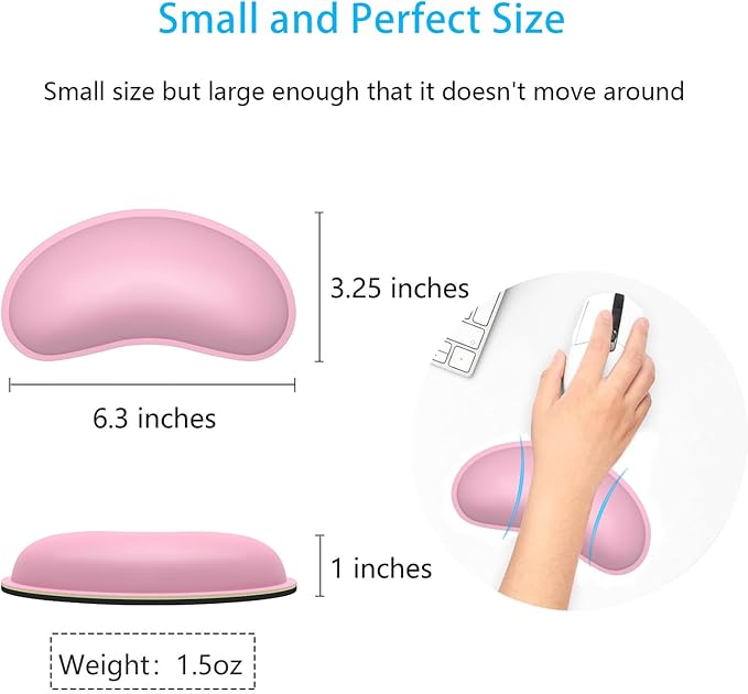 Dapesuom Mouse Wrist Rest, Ergonomic Memory Foam Mouse Wrist Support, Leather Hand Rest Pad Cushion for Gaming, Office, Laptop, Wireless Mouse, Men, Women, Pain Relief & Easy Typing, Rose Pink