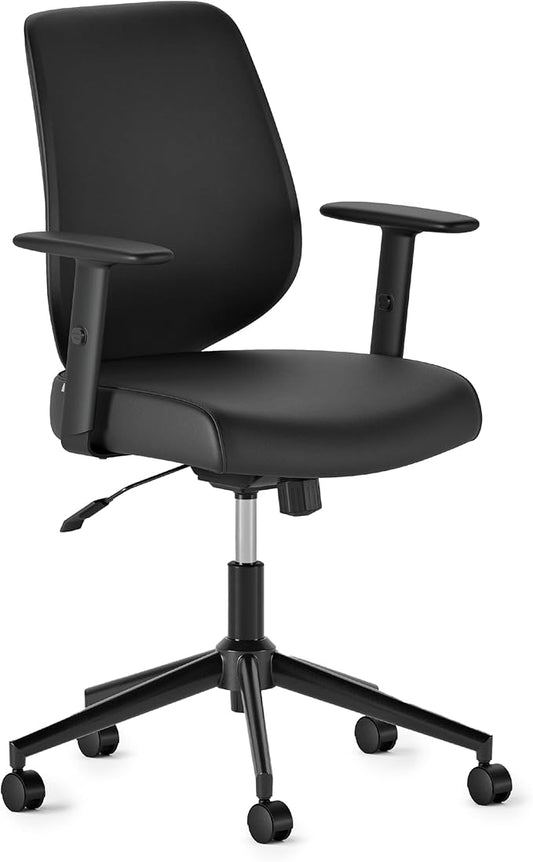 Branch Daily Chair - Vegan Leather Office Chair with Swivel, Lumbar Rest, and Adjustable Armrests - Comfortable Seating for Improved Posture and Productivity - Black