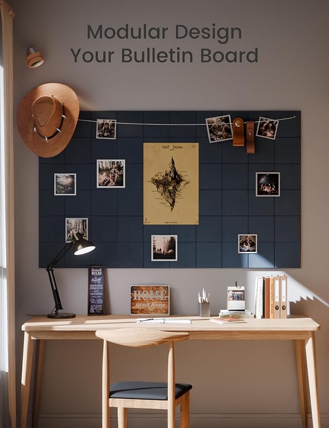 Large Felt Bulletin Board 48" x 36" Cork Board Alternative-12 Pack with 70 Safe Removable Adhesive Tabs, Cork Boards for Walls Cork Board for Home Office Classroom Pin Board-Denim Blue