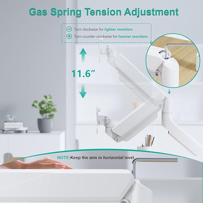 WALI Ultrawide Monitor Arm for 13 to 49 Inch Heavy Duty Curved Screens, Adjustable Gas Spring Single Monitor Desk Mount with 2 USB 3.0 Ports, Holds 33 lbs, 75x75/100x100 VESA, White (GSMU001-W)