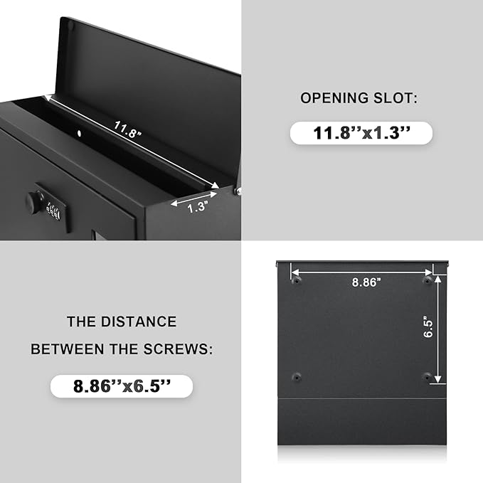 xydled Mailbox with Combination Lock,Large Capacity Wall Mounted Locking Security Mailbox,Large Mail Box with Newspaper Compartment, Black,12.8x11.8x3.3 Inch