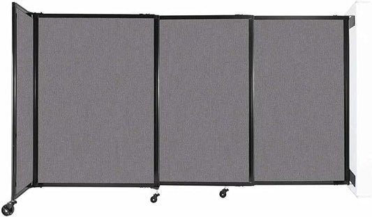 Wall-Mounted Sliding StraightWall Room Divider | Adjustable Widths | Locking Wheels | Room Separator | Up to 7'2" Wide x 4' Tall Slate Fabric Panels