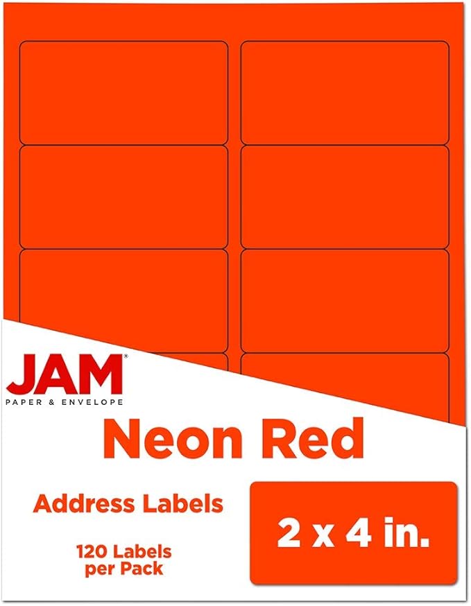 JAM PAPER Shipping Address Labels - Standard Mailing - 2 x 4 - Neon Orange/Fluorescent Red - 120/Pack