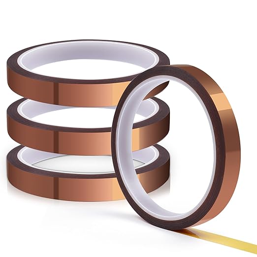 HTVRONT Heat Tape for Sublimation, 4 Rolls 10mm x33m 108ft Heat Resistant Tape for Heat Press, Heat Transfer Tape Thermal Tape for Electronics & Heat Vinyl Press Tape No Residue(Brown)