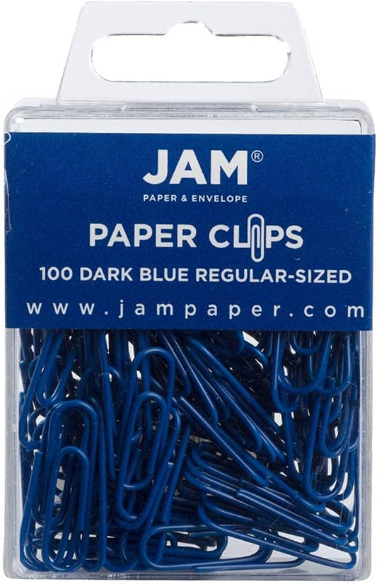 JAM PAPER Colorful Standard Paper Clips - Regular 1 Inch - Dark Blue Paperclips - 100/Pack