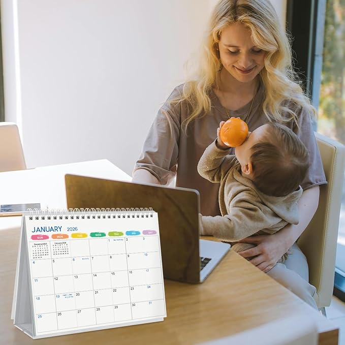 SKYDUE Desk Calendar 2025-2026, May 2025 to Dec 2026, 20 Months Small Desk Calendar with Planner Stickers, 8.5" x 7" Desktop Calendar Planner, Rainbow