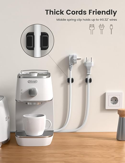 3-in-1 Cord Spring Clip Holder - Lamicall Small Clips for Desk Cable Organizer, Adhesive Adjustable Cable Holder for Charger Wire, USB Cord, Office, Car, Cord Management, Desk Accessories, 6Pcs