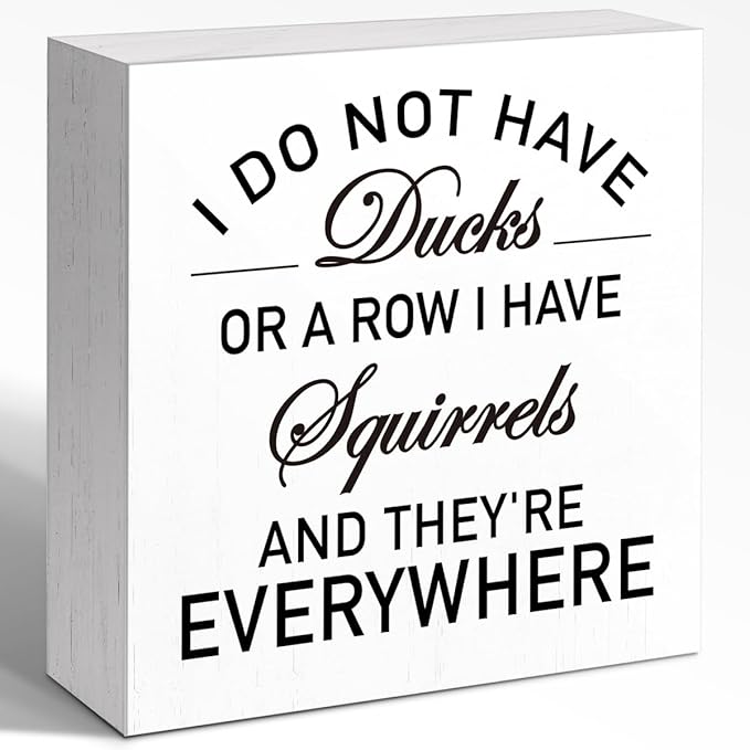 Wooden Block Sign "I Don't Have Ducks Or A Row" 5x5x1 INCH, Office Humor Decor with Funny Message, Vintage Style Workplace Plaque for Desk or Wall, Chaos Acceptance Display