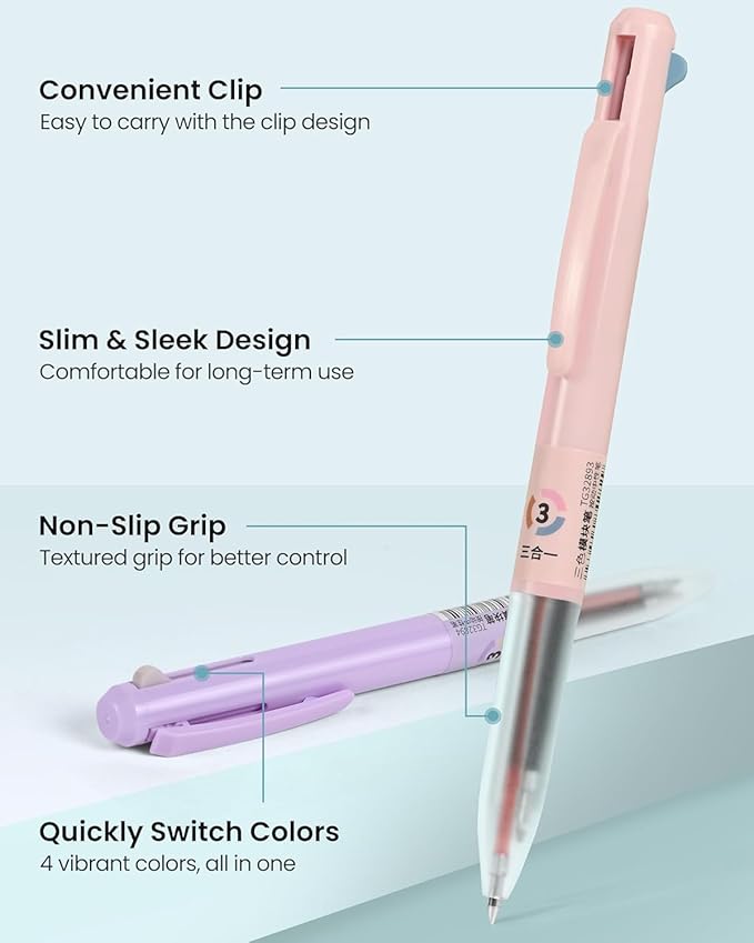 3-in-1 Retractable Gel Pens Colored - 0.5mm Fine Point Smooth Writing - Gel Ink Multicolor Gel pens for Journaling Planner, (Deeppink, Sienna, Steelblue)