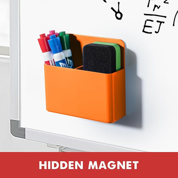 BEYGORM 2 Pack Plastic Magnetic Pen Holder for Refrigerator, Dry Erase Marker Holder for Whiteboard，Magnet School Locker Organizer Accessories, Pencil Cup, Pen Caddy, Classroom Organization(Orange)