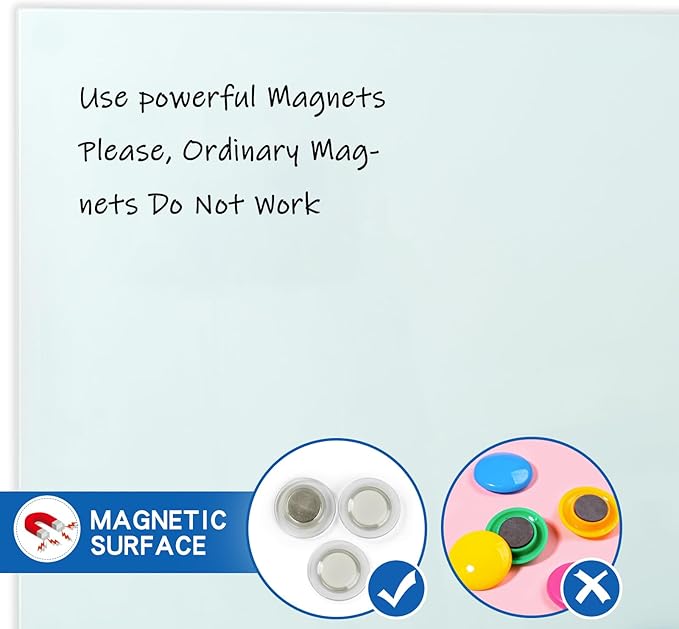 Glass Magnetic Dry-Erase Board - 48 x 36 Inches Hanging Glass Whiteboard for Wall, Large Frameless Magnetic White Board for Office, Home & School