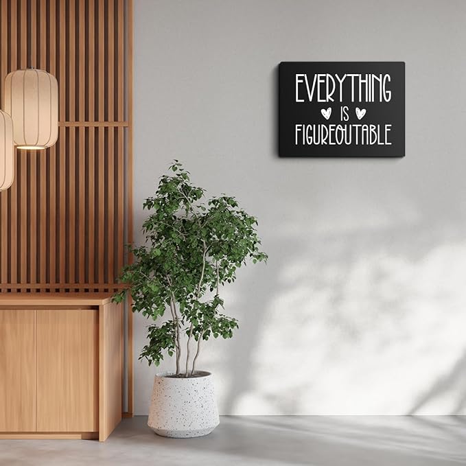 Everything Is Figureoutable Wooden Box Sign Decorative Inspirational Farmhouse Wood Box Sign Home Office Decor Motivational Gift Rustic Square Desk Decor Sign for Shelf 6 x 8 Inches Black
