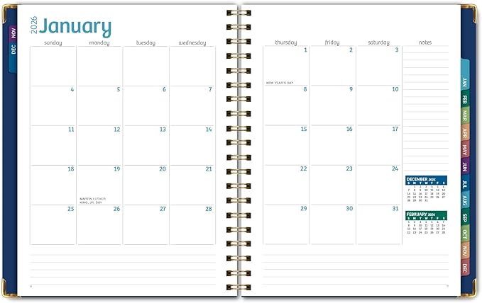 HARDCOVER 2026 Planner, 8.5"x11": 14 Months (November 2025 - December 2026), Daily Weekly Monthly Planner, Yearly Agenda, Bookmark, Pocket Folder and Sticky Note Set (Dragonflies)