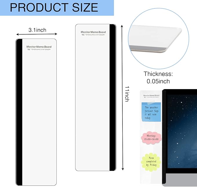 Office Desk Accessories 2pcs Multifunction Computer Monitor Memo Board - Office Supplies for Women Men Computer Sticky Note Holder Home Decor (Smooth Monitor Memo Board)